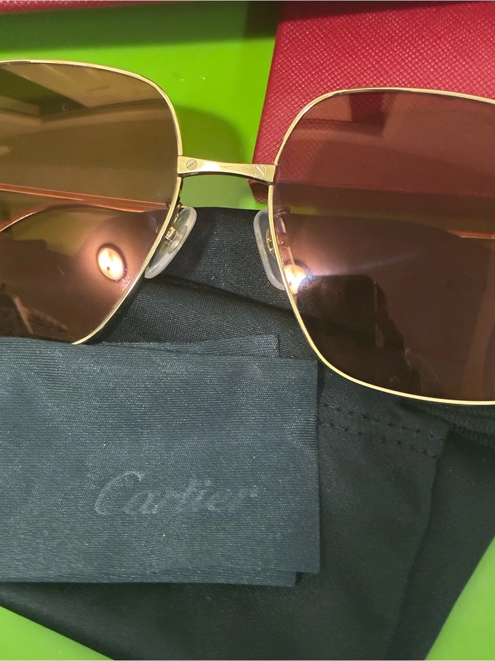 AUTHENTIC Cartier  unisex  Gold Frame Brown Lens Pilot Sunglasses love
